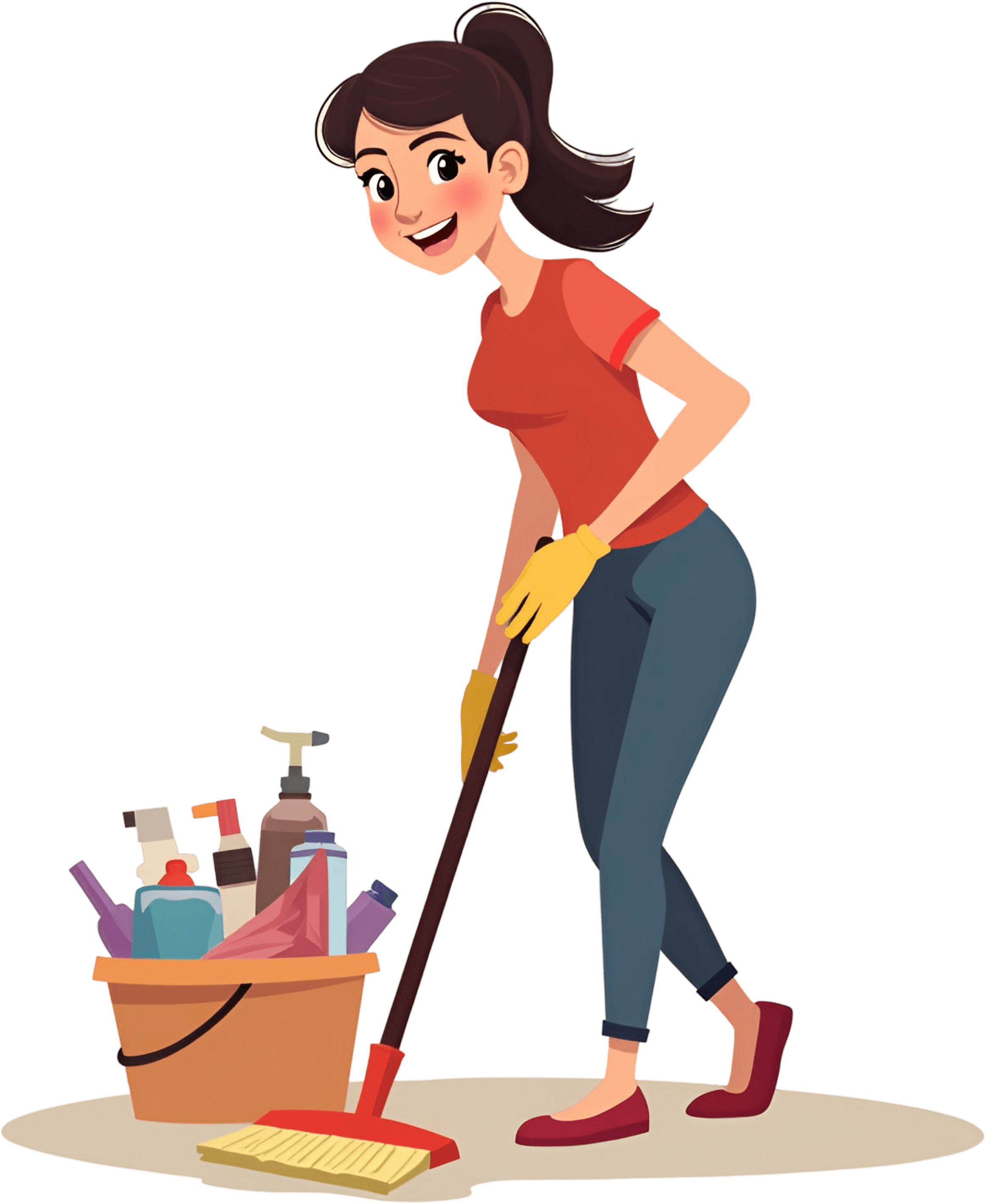 Professional cleaner with a mop and a bucket of cleaning supplies